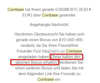 Coinbase Gutschrift Bitcoins